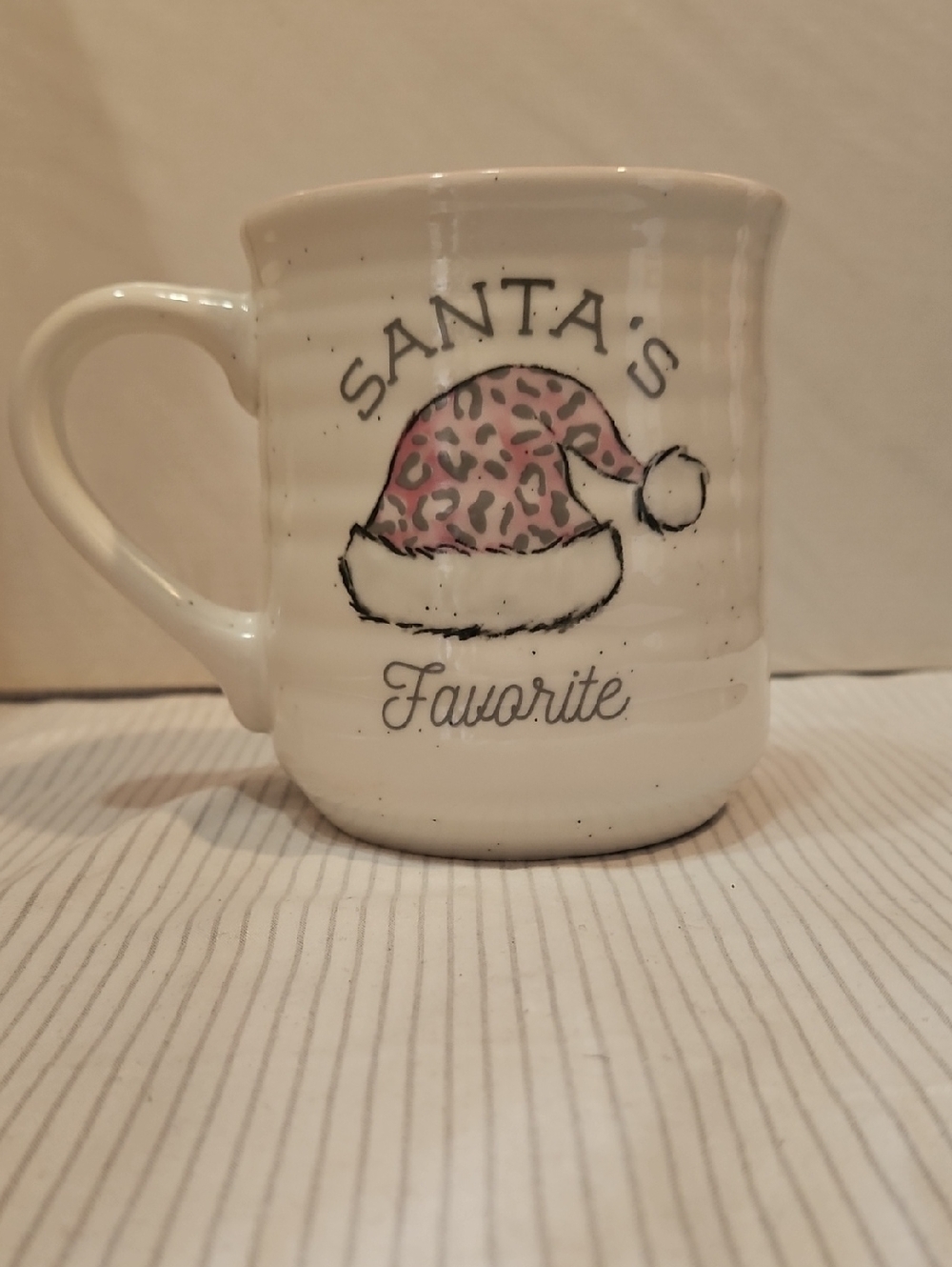 Peppermint Pine White Ceramic Mug with Black Logo Santa Hat